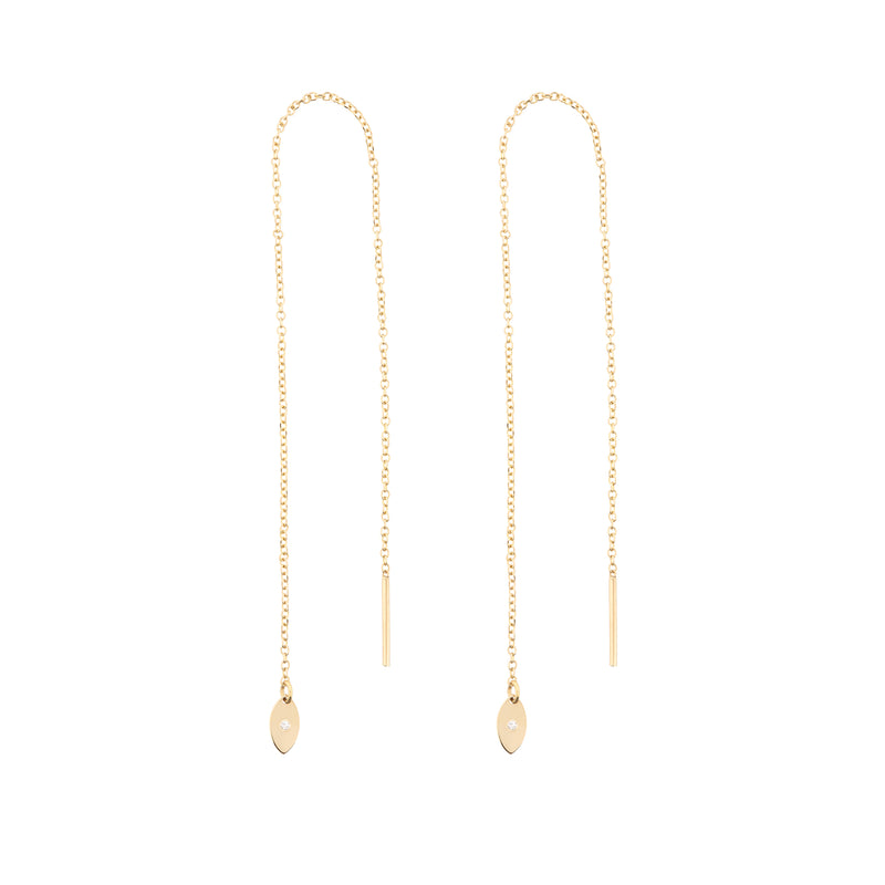 Elliptic earrings chain gold and white diamonds