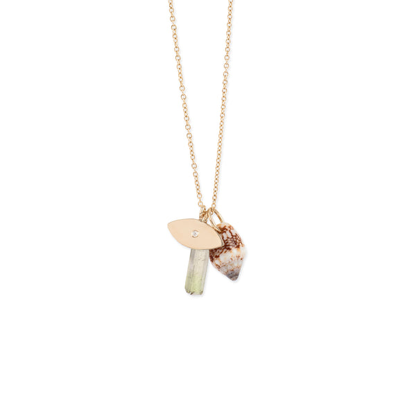 Charms Necklace Sea Green tourmaline, sea shell and diamond