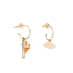 Charms Earrings green sea tourmaline, sea shell and diamond
