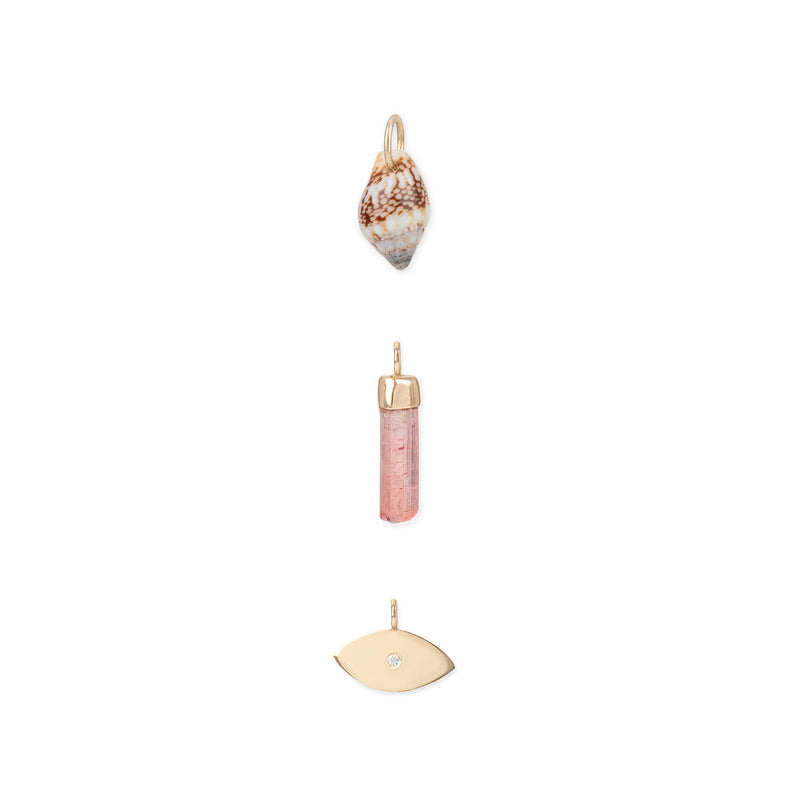 Charms Necklace pink tourmaline, sea shell and diamond