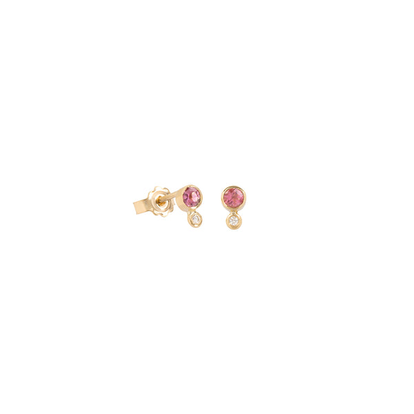 Kalliope stud earrings pink tourmaline gold and white diamonds