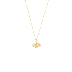 Mini Greek d-eye necklace gold and white diamonds