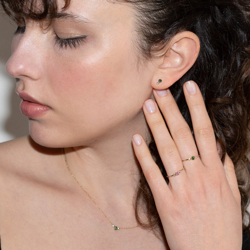 Kalliope stud earrings pink tourmaline gold and white diamonds