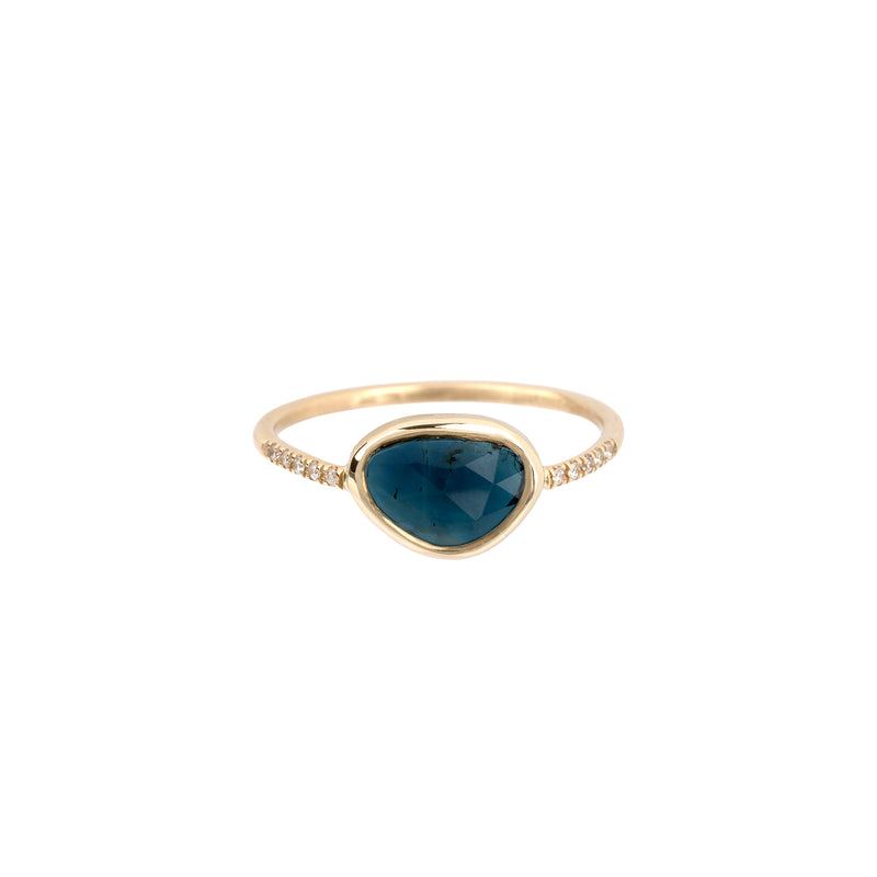 Thetis ring rose cut blue tourmaline and diamonds